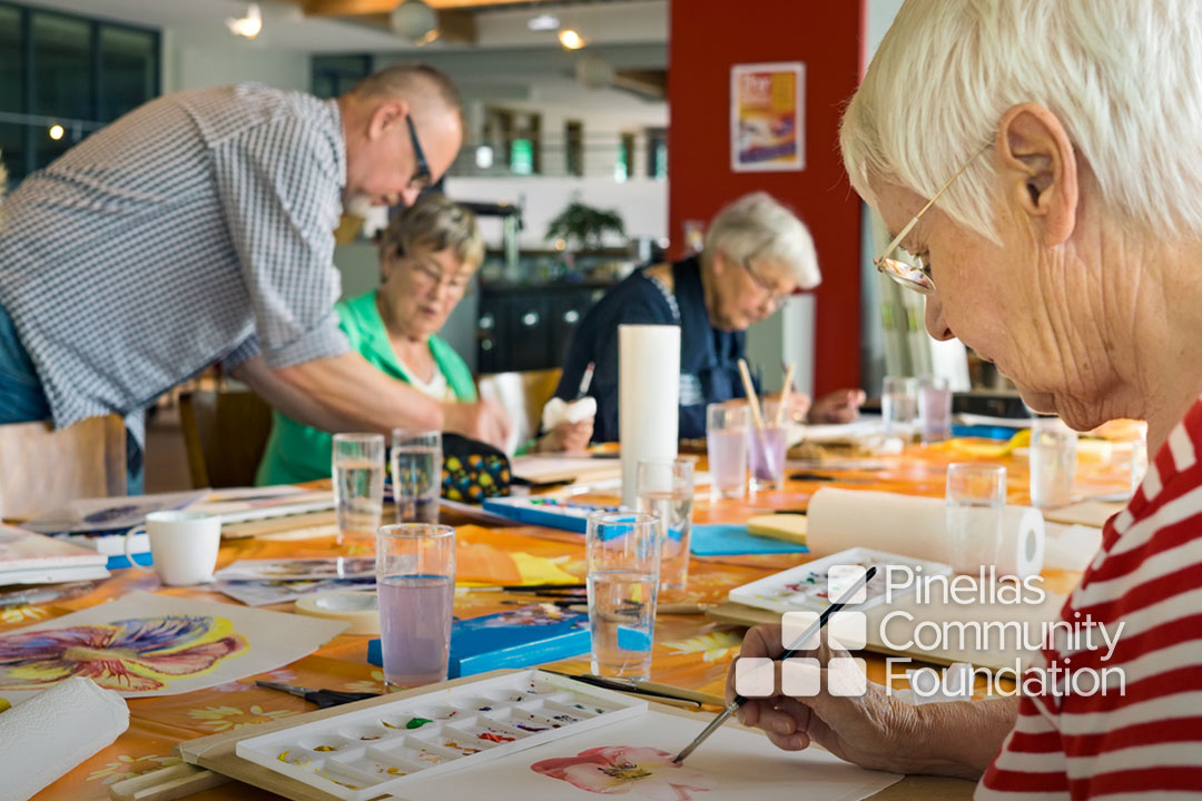 Art therapy group session painting.