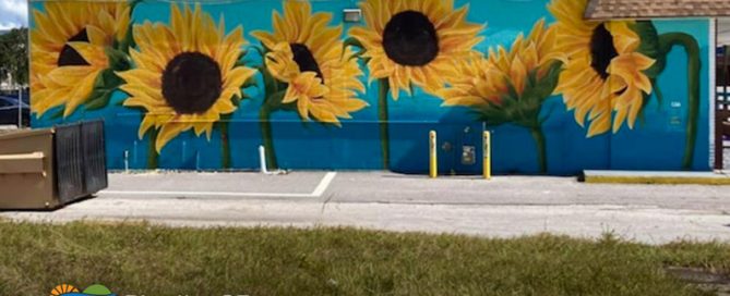 Mural of sunflowers on the wall of a building in St. Petersburg, Florida.