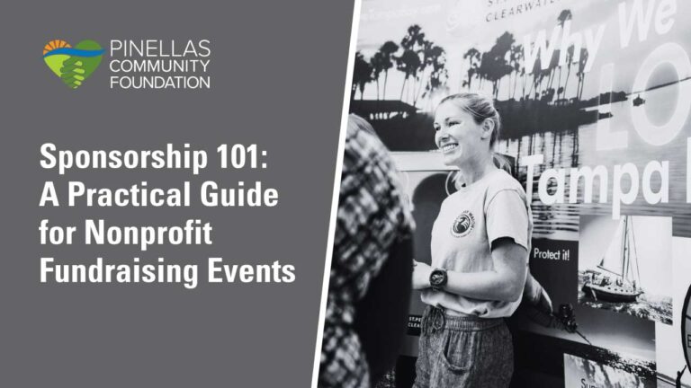 Sponsorship 101: A Practical Guide for Nonprofit Fundraising Events, next to a photo of a smiling woman at an event display.