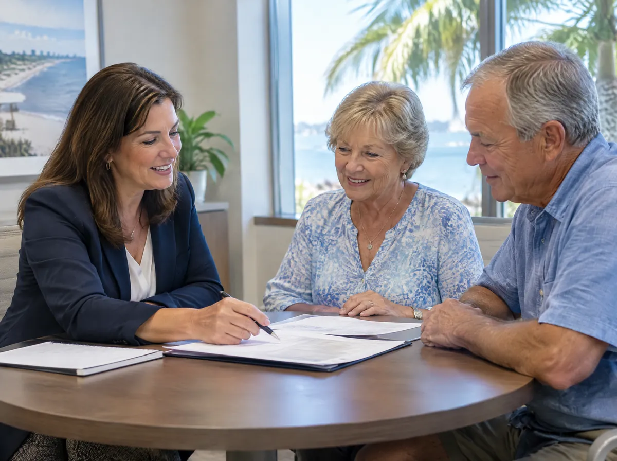 A financial advisor reviews documents with an older couple