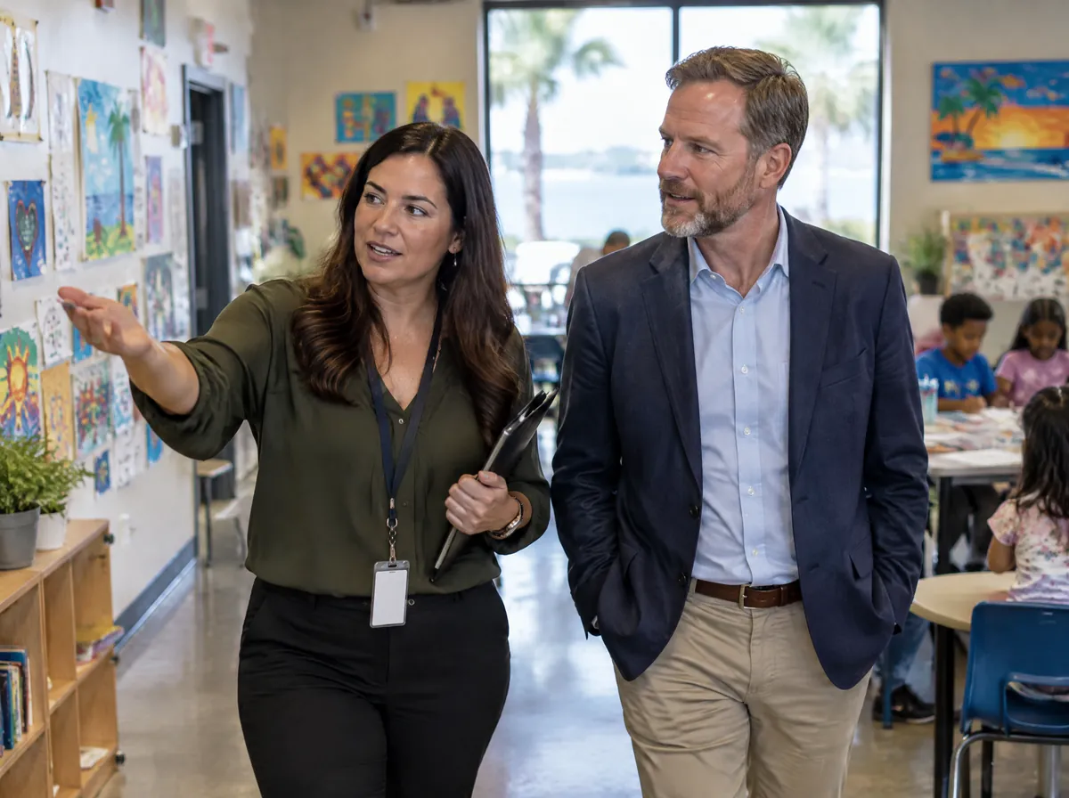 A staff member shows a financial advisor around a local community center